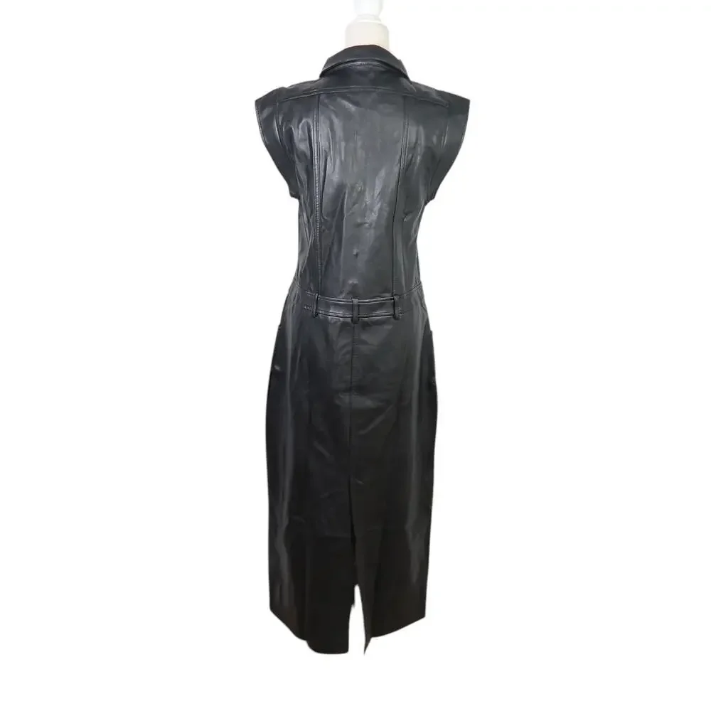 Free People Danni Black Faux Leather Midi Shirt Dress Small